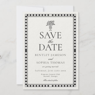 Black Harlequin Checkered Save the Date Invitation