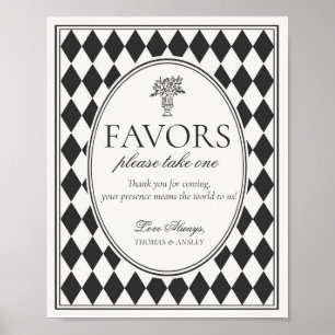 Black Harlequin Checkered Wedding Favors Sign