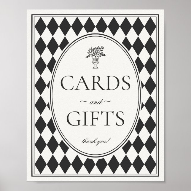 Black Harlequin Chequered Cards and Gifts Sign (Front)