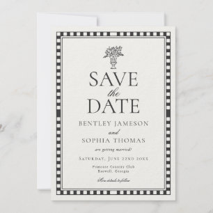 Black Harlequin Chequered Save the Date Invitation