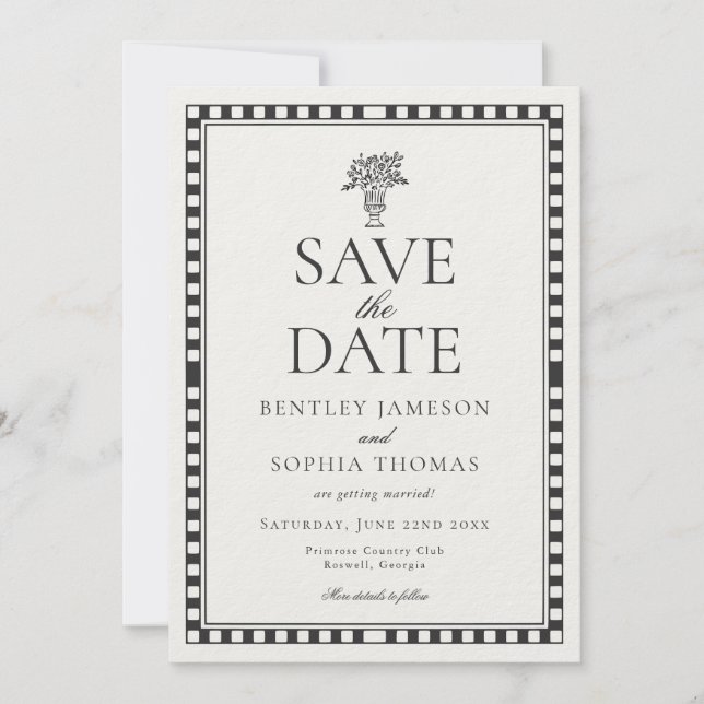 Black Harlequin Chequered Save the Date Invitation (Front)