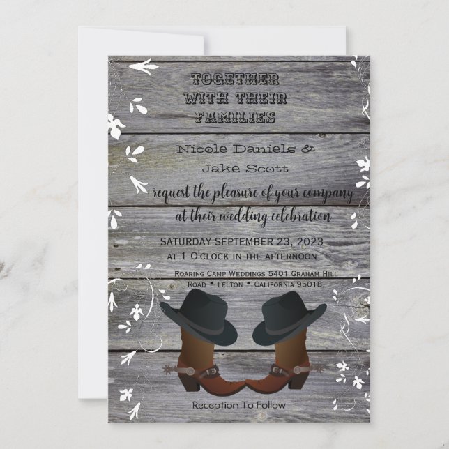 Black Hat and Cowboy Boots Country Wedding Invitation (Front)