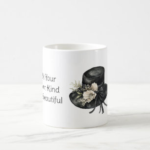 Black Hat Cream Flowers Beautiful Coffee Mug