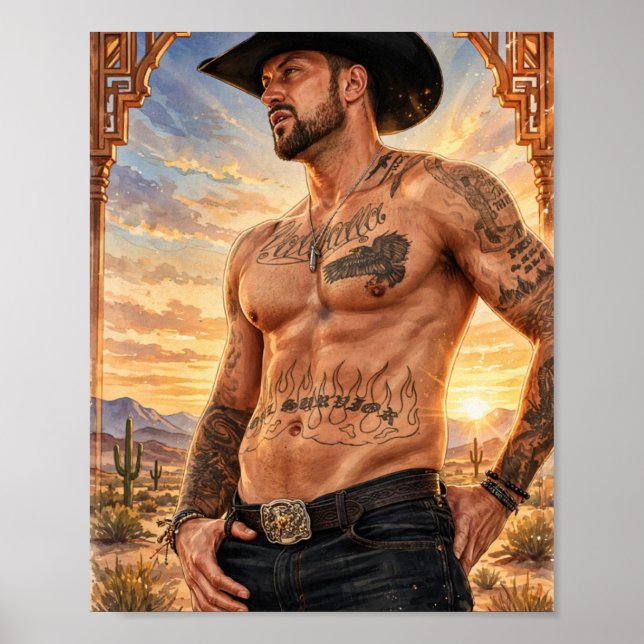 Black Hat Sunset Cowboy Poster (Front)