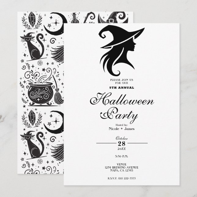 Black Hat Witch Wiccan Witches Halloween Party Invitation (Front/Back)