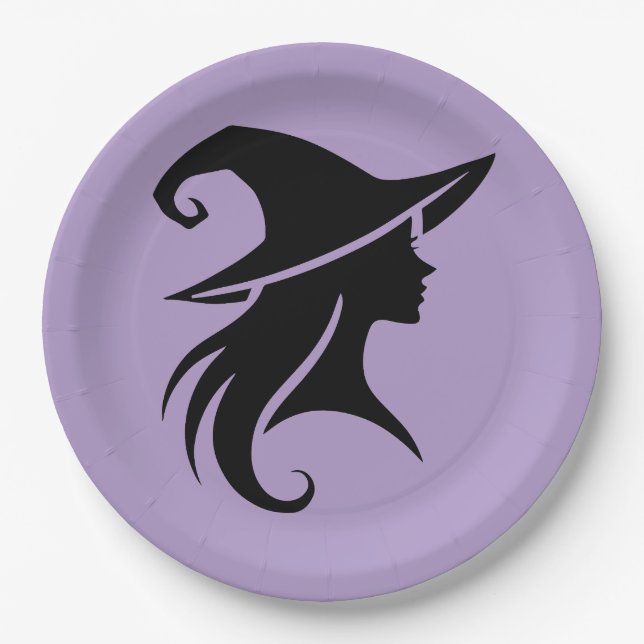 Black Hat Witch Wiccan Witches Halloween Party Paper Plate (Front)