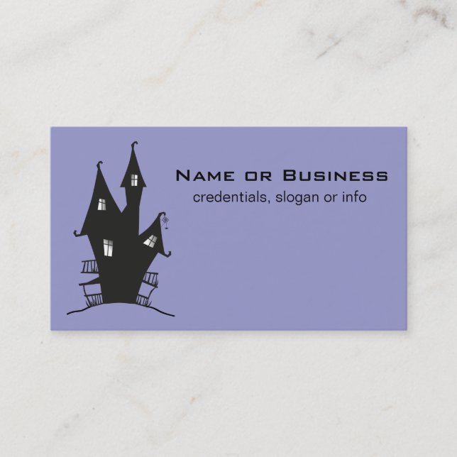 Black Haunted House on Purple Background Business Card (Front)