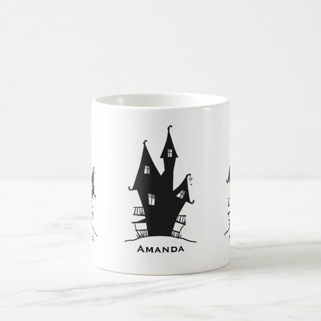 Black Haunted House on Purple Background Coffee Mug (Center)