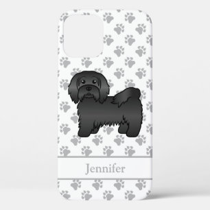 Black Havanese Cartoon Dog Illustration & Name iPhone 12 Case