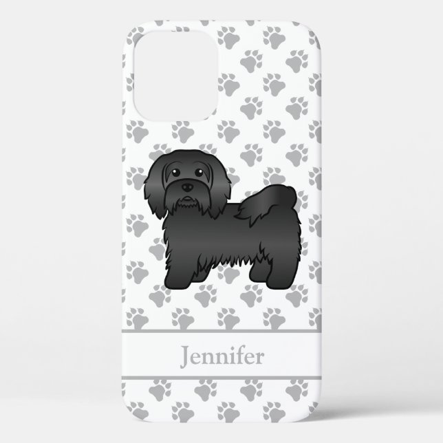 Black Havanese Cartoon Dog Illustration & Name Case-Mate iPhone Case (Back)