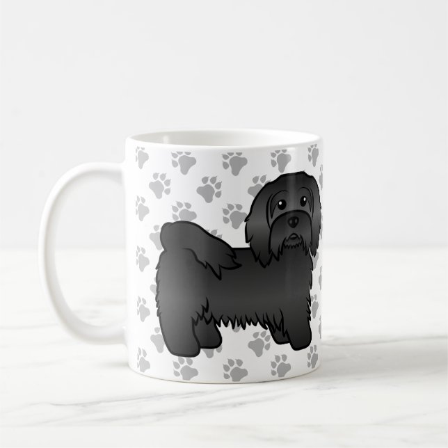 Black Havanese Cute Cartoon Dog Illustration Coffee Mug (Left)