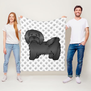 Black Havanese Cute Cartoon Dog Illustration Fleece Blanket
