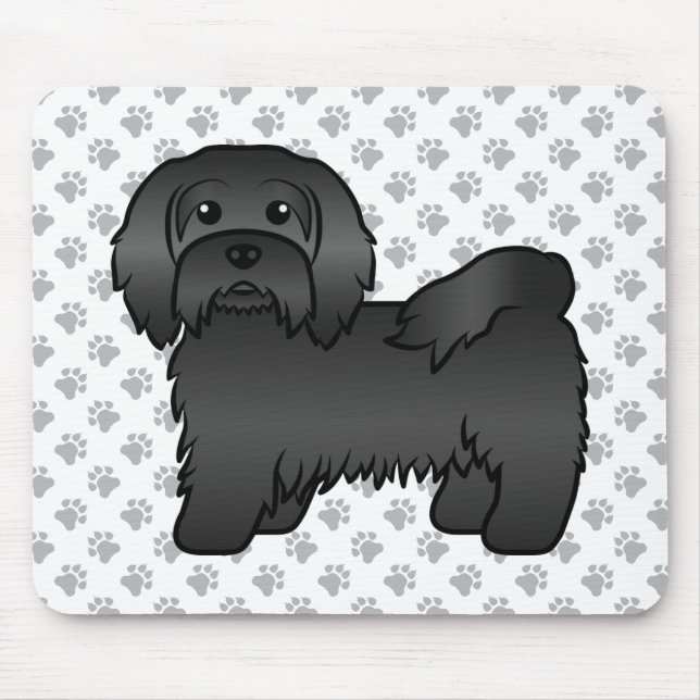 Black Havanese Cute Cartoon Dog Illustration Mouse Mat (Front)