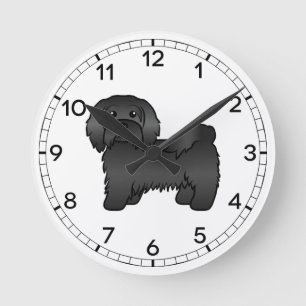Black Havanese Cute Cartoon Dog Illustration Round Clock