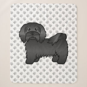 Black Havanese Cute Cartoon Dog Illustration Sherpa Blanket