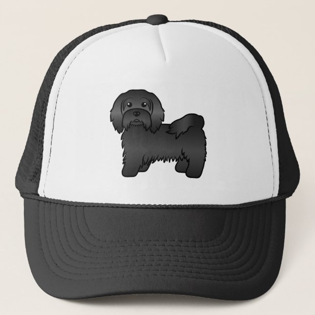Black Havanese Cute Cartoon Dog Illustration Trucker Hat (Front)