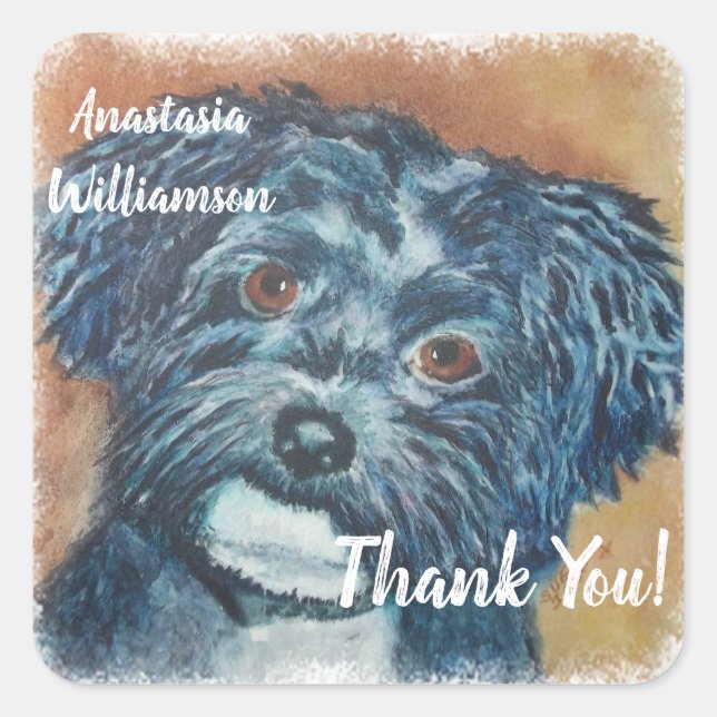 Black Havanese Puppy THANK YOU Square Sticker (Front)