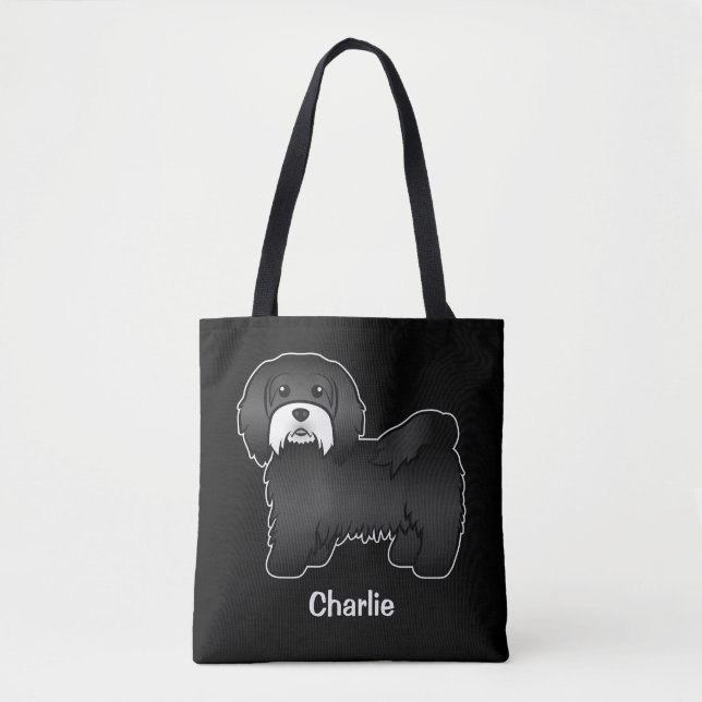Black Havanese With White Moustache And Custom Tex Tote Bag (Front)