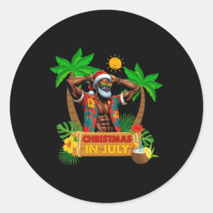 Black Hawaiian Santa Sungles Christmas In July Sum Classic Round Sticker