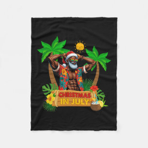 Black Hawaiian Santa Sungles Christmas In July Sum Fleece Blanket
