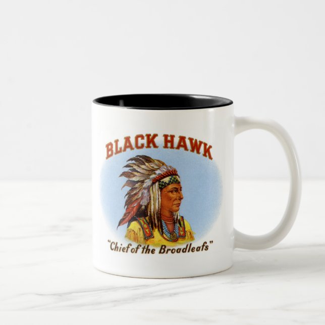 Black Hawk Chief of the Broadleafs Cigar Label Two-Tone Coffee Mug (Right)