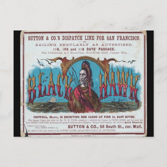 Black Hawk Clipper Sailing  Postcard (Front)