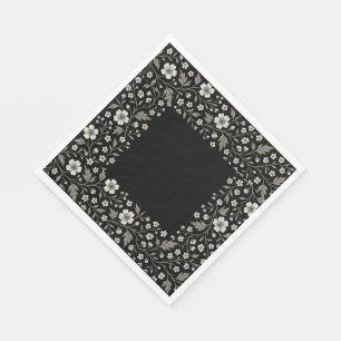 Black Hawthorn Floral Boundary Design Napkin