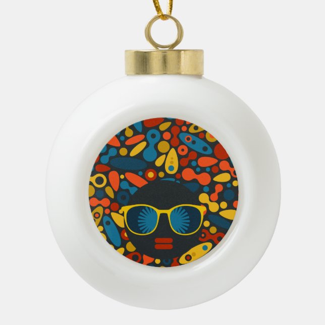 Black Head Woman #1 Ceramic Ball Christmas Ornament (Front)