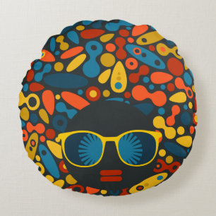 Black Head Woman #1 Round Cushion