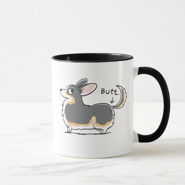 Black-headed Tri Pembroke Corgi (w/ Tail) Butt Mug (Right)