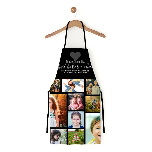 Black Heart Best Baker Chef Grandma Photo Collage Apron (Creator Uploaded)