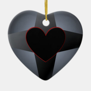 Black Heart Cross Ceramic Tree Decoration
