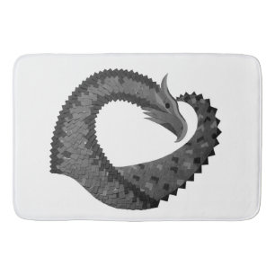 Black heart dragon on white bath mat