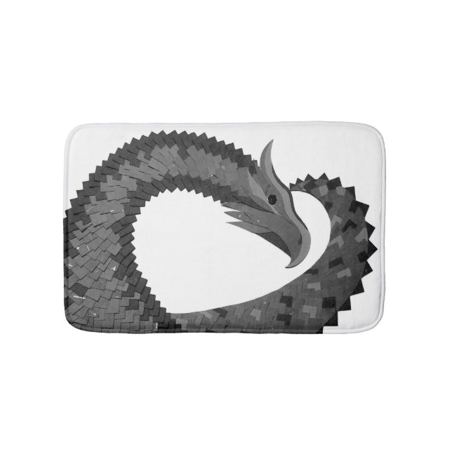 Black heart dragon on white bath mat (Front)