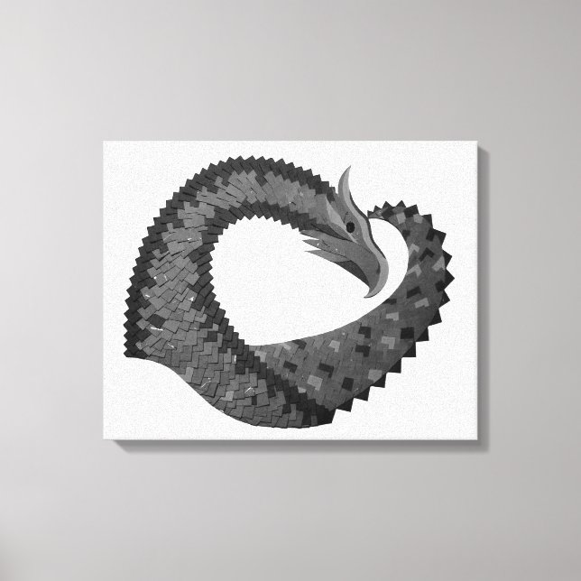 Black heart dragon on white canvas print (Front)
