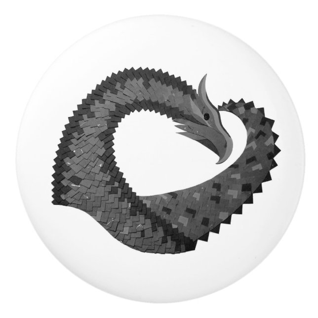 Black heart dragon on white ceramic knob (Front)