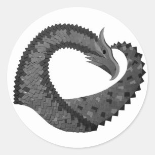 Black heart dragon on white classic round sticker