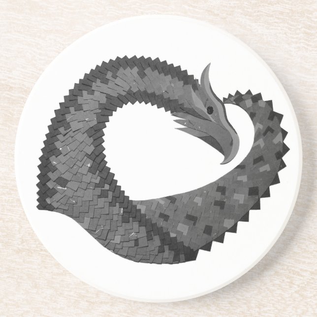 Black heart dragon on white coaster (Front)