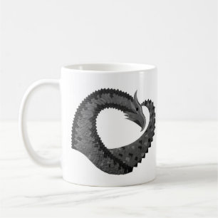 Black heart dragon on white coffee mug