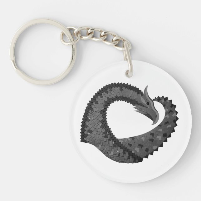 Black heart dragon on white key ring (Front)