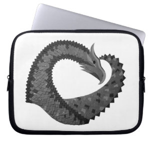 Black heart dragon on white laptop sleeve