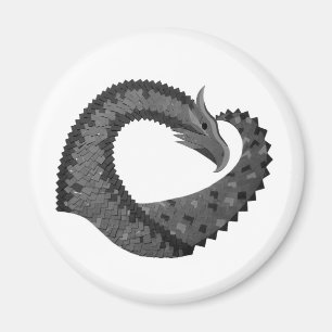Black heart dragon on white magnet