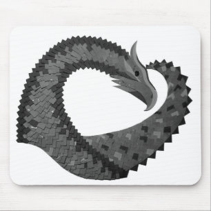 Black heart dragon on white mouse mat