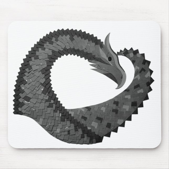 Black heart dragon on white mouse mat (Front)