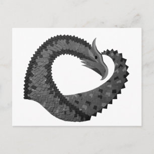 Black heart dragon on white postcard