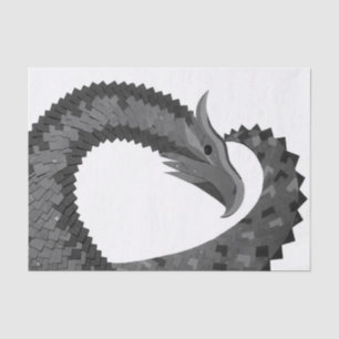 Black heart dragon on white tissue paper