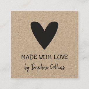 Black Heart Kraft Paper Made With Love Square Business Card