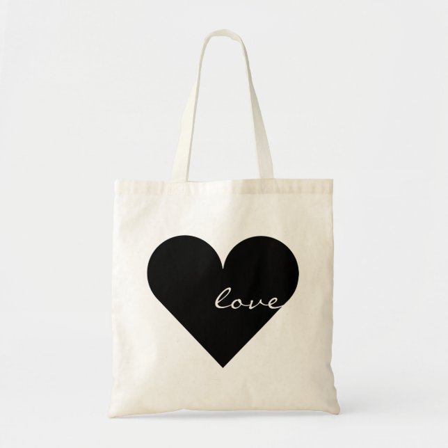 Black Heart Love Wedding Tote Bag (Front)