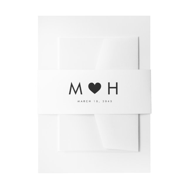 Black Heart Modern Minimalist Wedding Invitation Belly Band (Front Example)