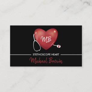 Black Heart Nurse Doctor Logo Stethoscope Business Card